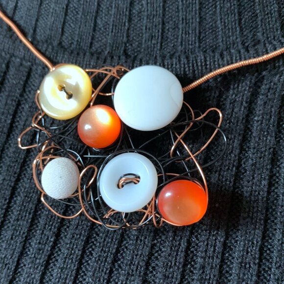 Handmade - Cooper Wire - Wrapped Button & Bead Statement Necklace - Picture 3 of 10
